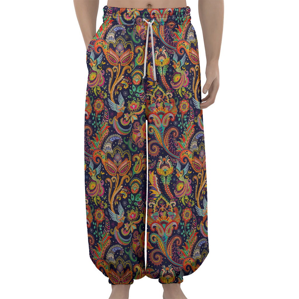 Colorful Indian Paisley Pattern Print Lantern Pants
