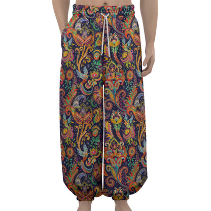 Colorful Indian Paisley Pattern Print Lantern Pants