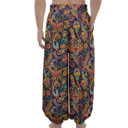 Colorful Indian Paisley Pattern Print Lantern Pants
