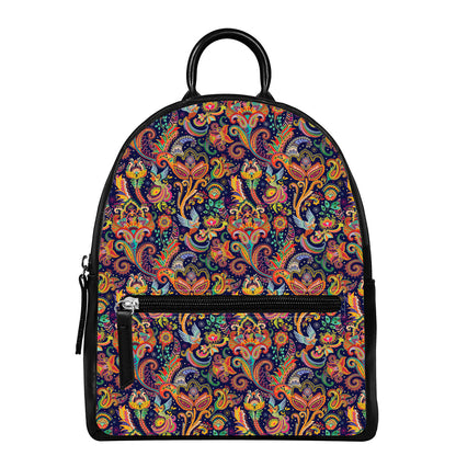 Colorful Indian Paisley Pattern Print Leather Backpack