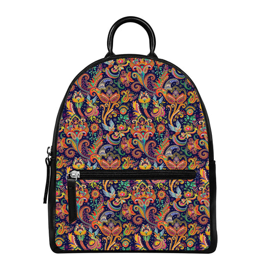 Colorful Indian Paisley Pattern Print Leather Backpack