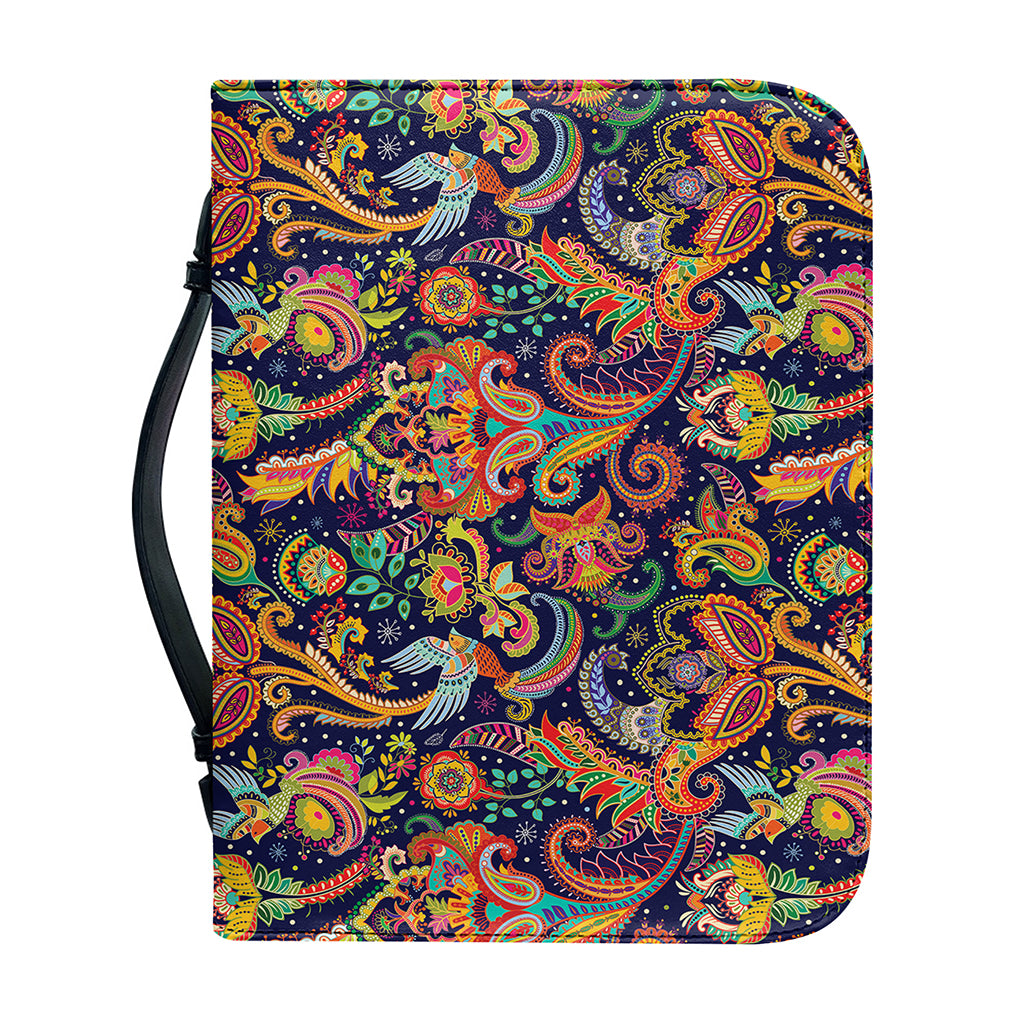 Colorful Indian Paisley Pattern Print Leather Bible Cover