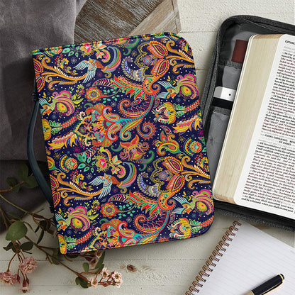 Colorful Indian Paisley Pattern Print Leather Bible Cover