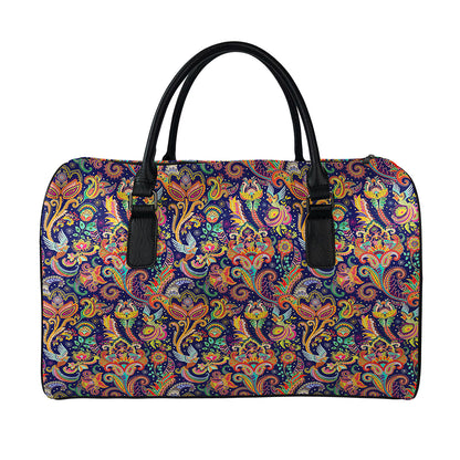 Colorful Indian Paisley Pattern Print Leather Duffle Bag