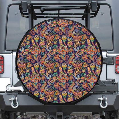 Colorful Indian Paisley Pattern Print Leather Spare Tire Cover