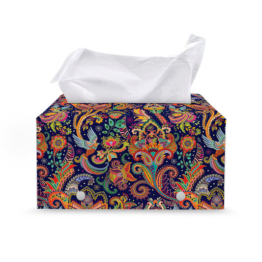 Colorful Indian Paisley Pattern Print Leather Tissue Box Cover