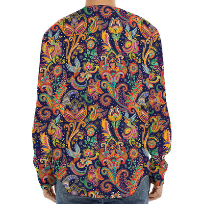 Colorful Indian Paisley Pattern Print Long Sleeve Baseball Jersey