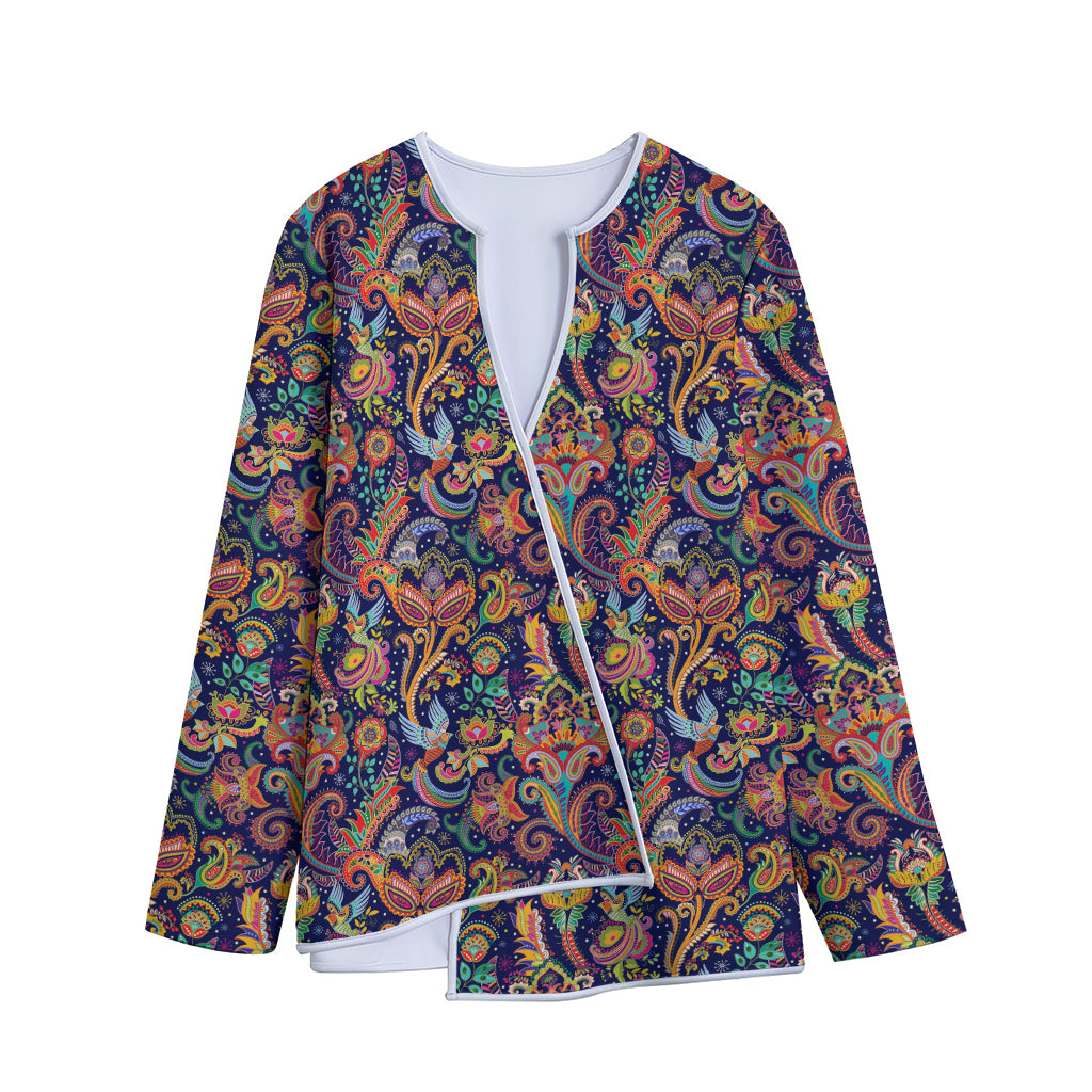 Colorful Indian Paisley Pattern Print Long Sleeve Short Coat