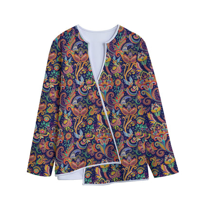 Colorful Indian Paisley Pattern Print Long Sleeve Short Coat