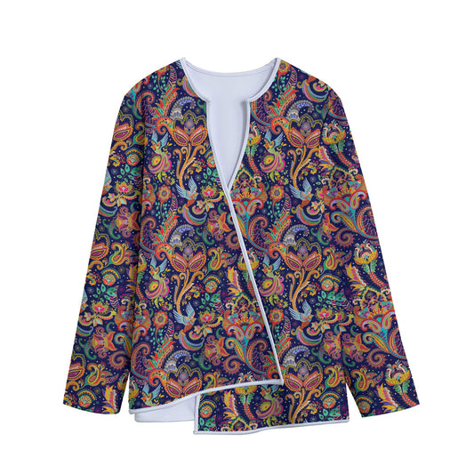 Colorful Indian Paisley Pattern Print Long Sleeve Short Coat