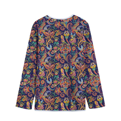 Colorful Indian Paisley Pattern Print Long Sleeve Short Coat