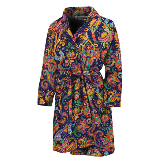 Colorful Indian Paisley Pattern Print Men's Bathrobe