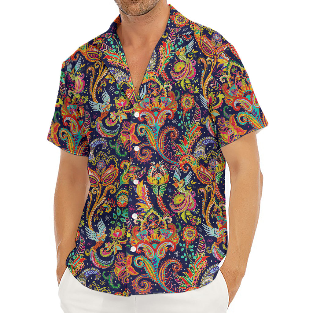Colorful Indian Paisley Pattern Print Men's Deep V-Neck Shirt