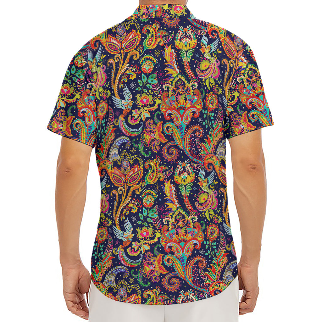 Colorful Indian Paisley Pattern Print Men's Deep V-Neck Shirt