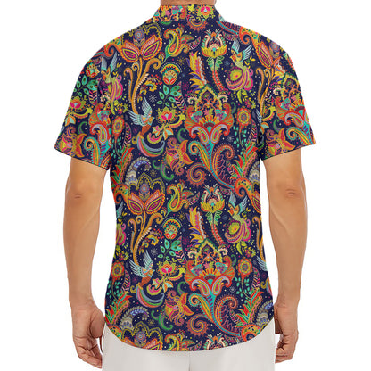 Colorful Indian Paisley Pattern Print Men's Deep V-Neck Shirt