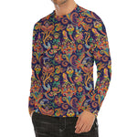 Colorful Indian Paisley Pattern Print Men's Long Sleeve Rash Guard