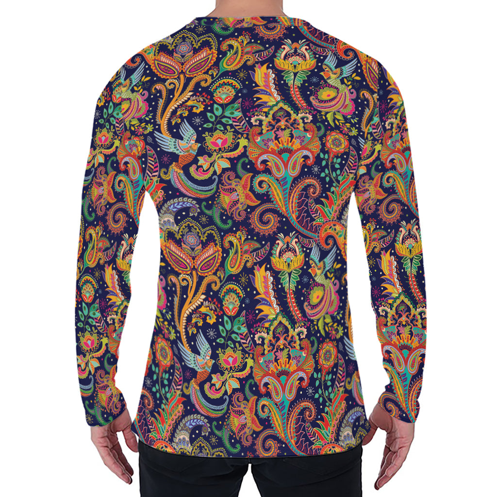 Colorful Indian Paisley Pattern Print Men's Long Sleeve T-Shirt