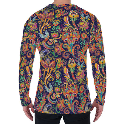 Colorful Indian Paisley Pattern Print Men's Long Sleeve T-Shirt