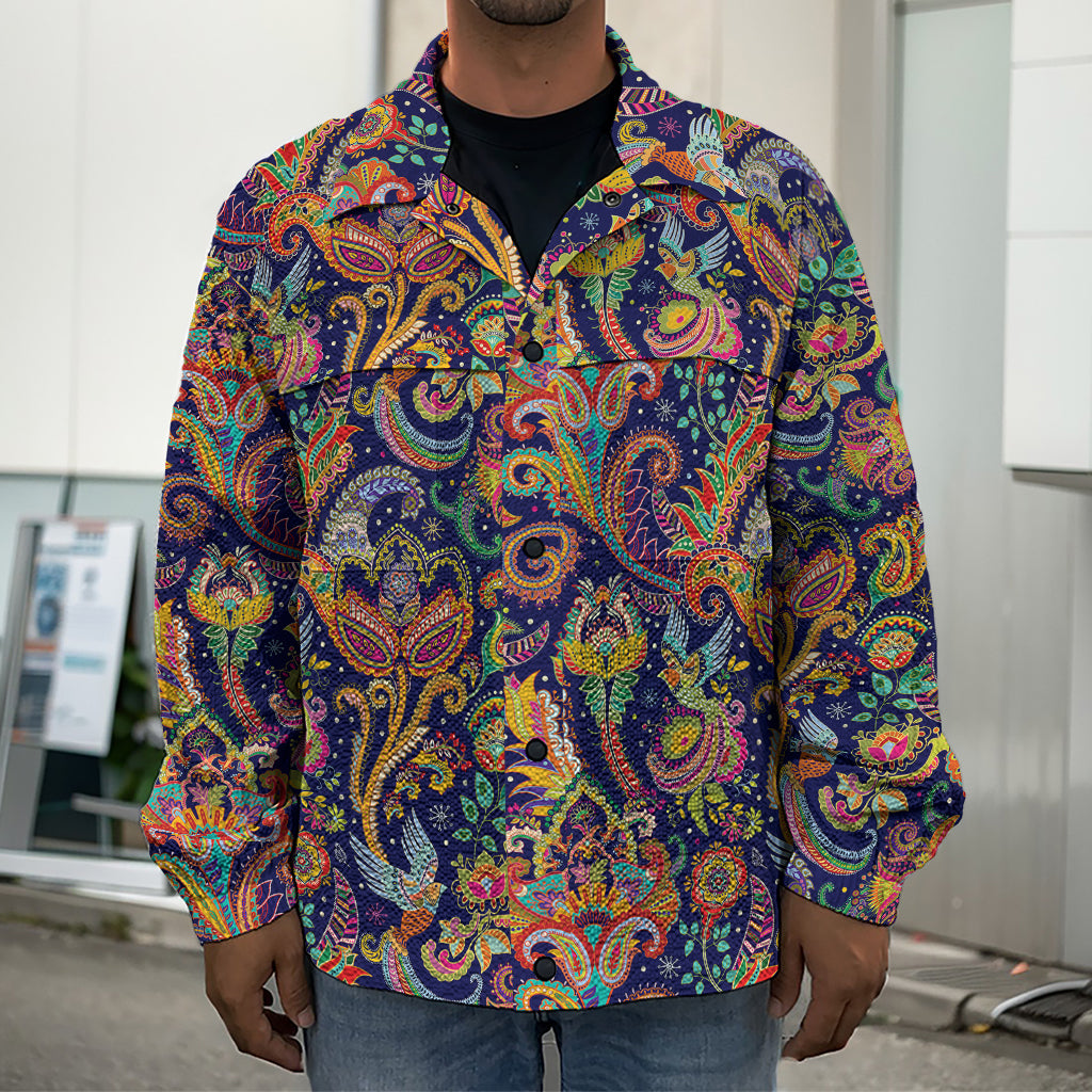 Colorful Indian Paisley Pattern Print Men's Shirt Jacket