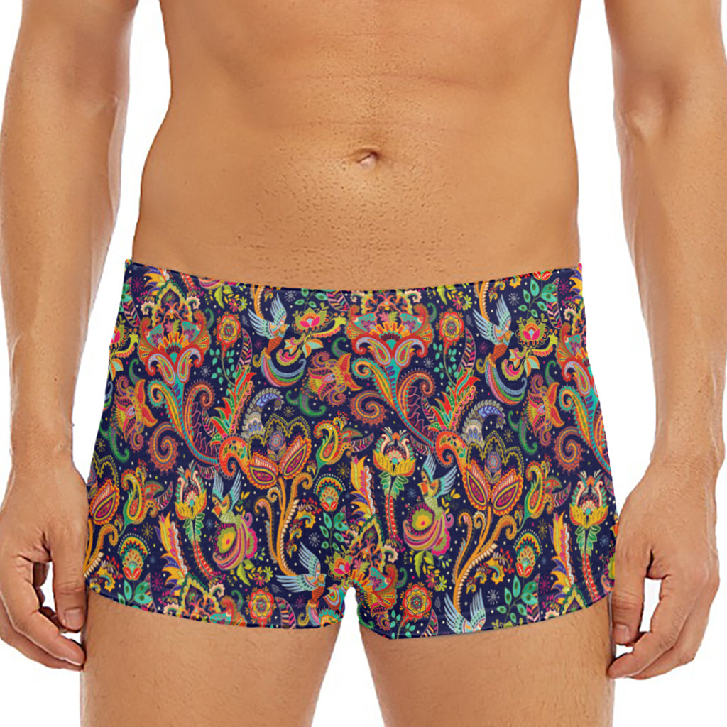 Colorful Indian Paisley Pattern Print Men's Short Boxer Briefs