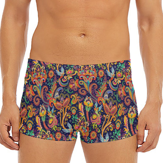 Colorful Indian Paisley Pattern Print Men's Short Boxer Briefs