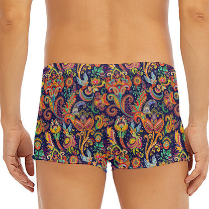 Colorful Indian Paisley Pattern Print Men's Short Boxer Briefs