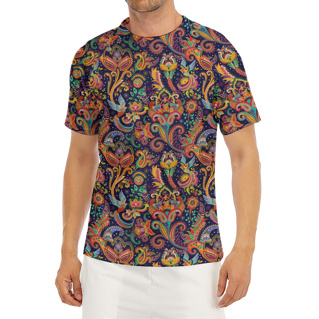 Colorful Indian Paisley Pattern Print Men's Short Sleeve Rash Guard