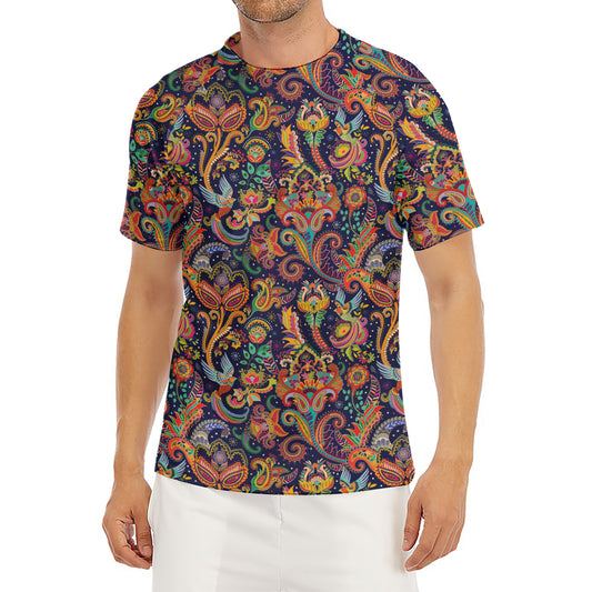 Colorful Indian Paisley Pattern Print Men's Short Sleeve Rash Guard