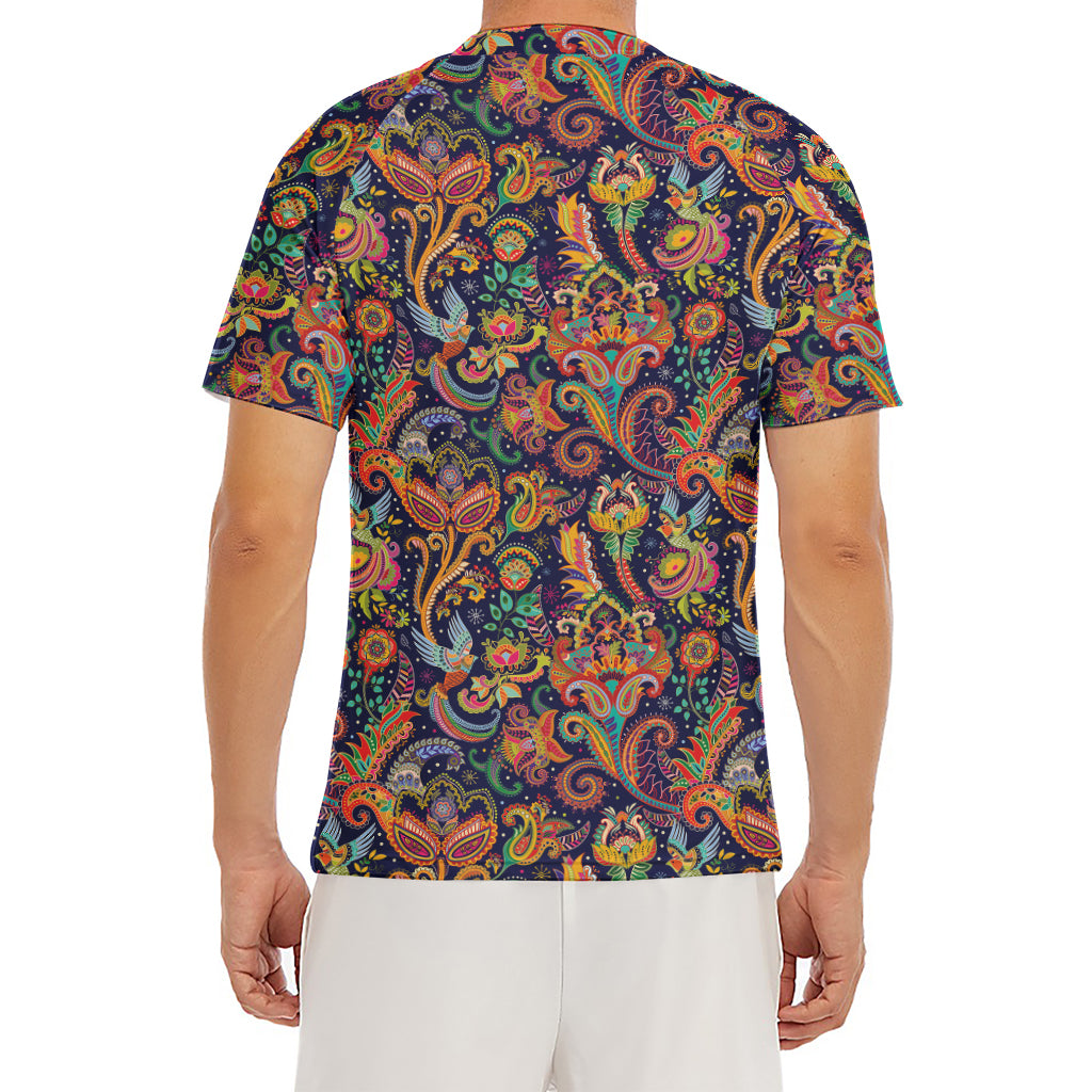 Colorful Indian Paisley Pattern Print Men's Short Sleeve Rash Guard