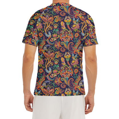 Colorful Indian Paisley Pattern Print Men's Short Sleeve Rash Guard