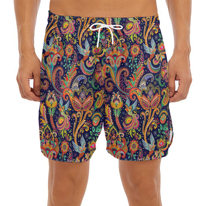Colorful Indian Paisley Pattern Print Men's Split Running Shorts
