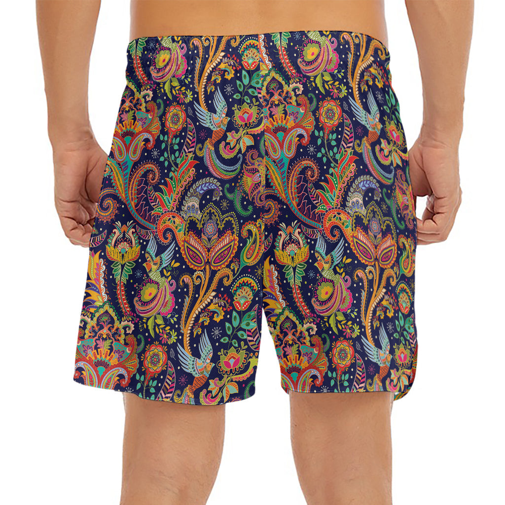 Colorful Indian Paisley Pattern Print Men's Split Running Shorts