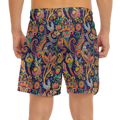 Colorful Indian Paisley Pattern Print Men's Split Running Shorts