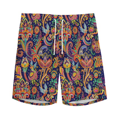 Colorful Indian Paisley Pattern Print Men's Sports Shorts