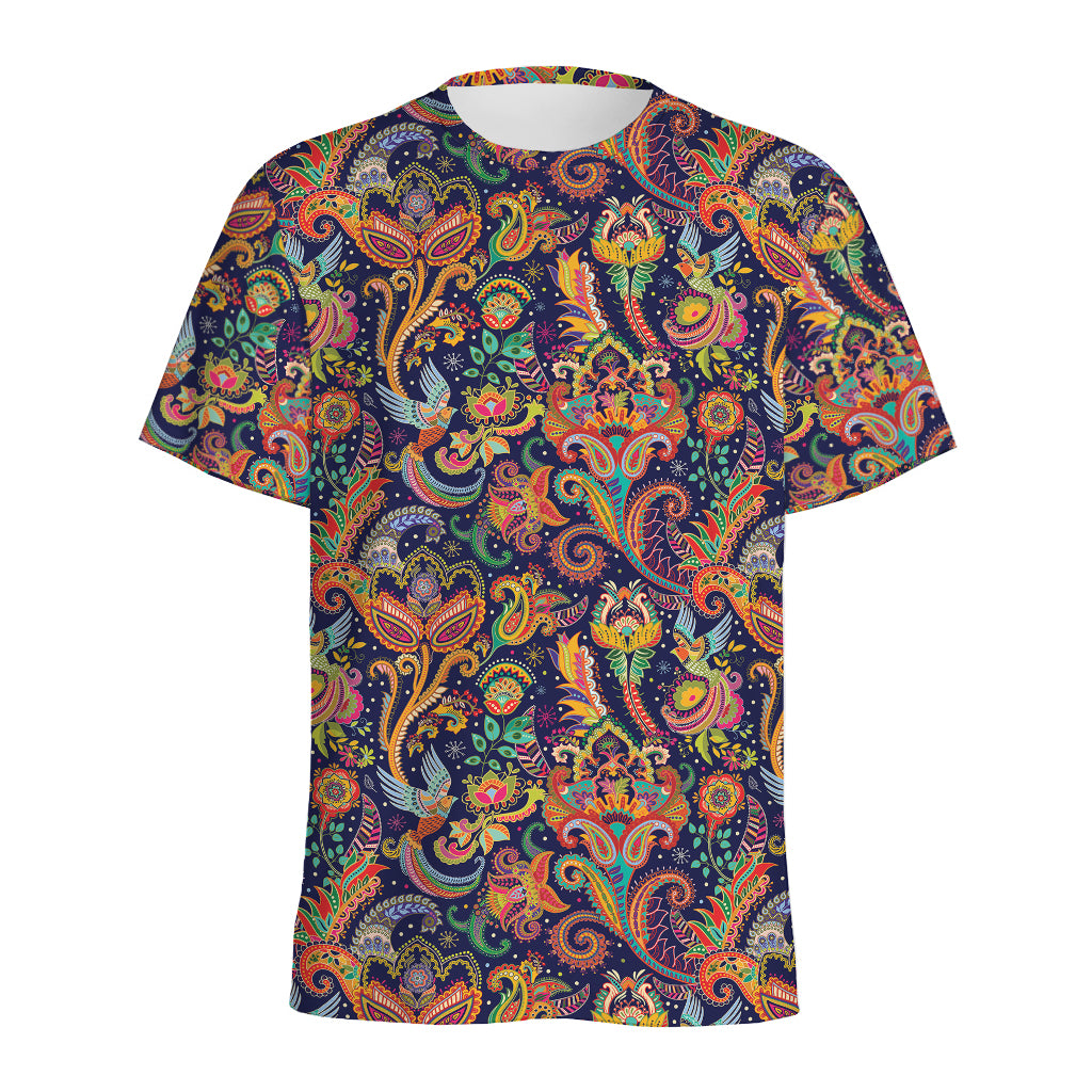 Colorful Indian Paisley Pattern Print Men's Sports T-Shirt