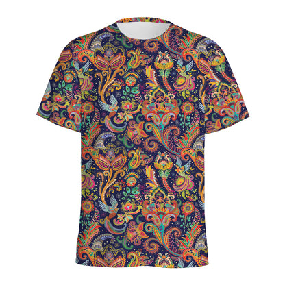 Colorful Indian Paisley Pattern Print Men's Sports T-Shirt