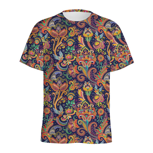 Colorful Indian Paisley Pattern Print Men's Sports T-Shirt