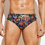 Colorful Indian Paisley Pattern Print Men's Swim Briefs
