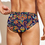 Colorful Indian Paisley Pattern Print Men's Swim Briefs