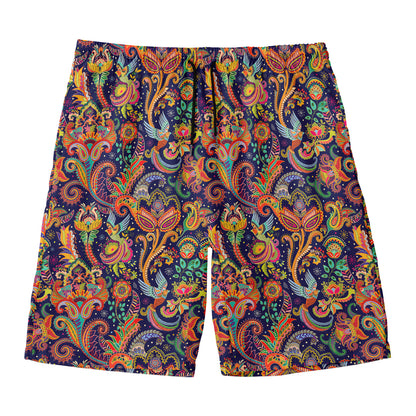 Colorful Indian Paisley Pattern Print Men's Swim Trunks