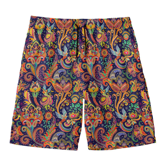 Colorful Indian Paisley Pattern Print Men's Swim Trunks