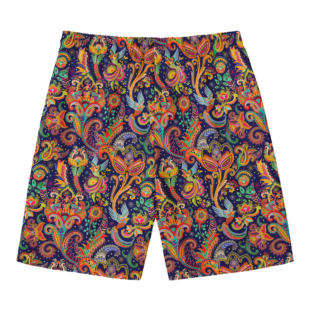 Colorful Indian Paisley Pattern Print Men's Swim Trunks