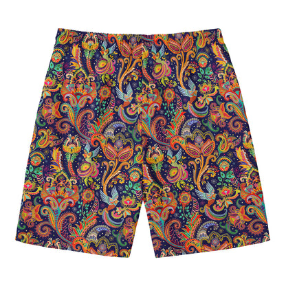 Colorful Indian Paisley Pattern Print Men's Swim Trunks
