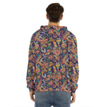 Colorful Indian Paisley Pattern Print Men's Velvet Pullover Hoodie