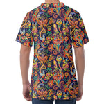 Colorful Indian Paisley Pattern Print Men's Velvet T-Shirt