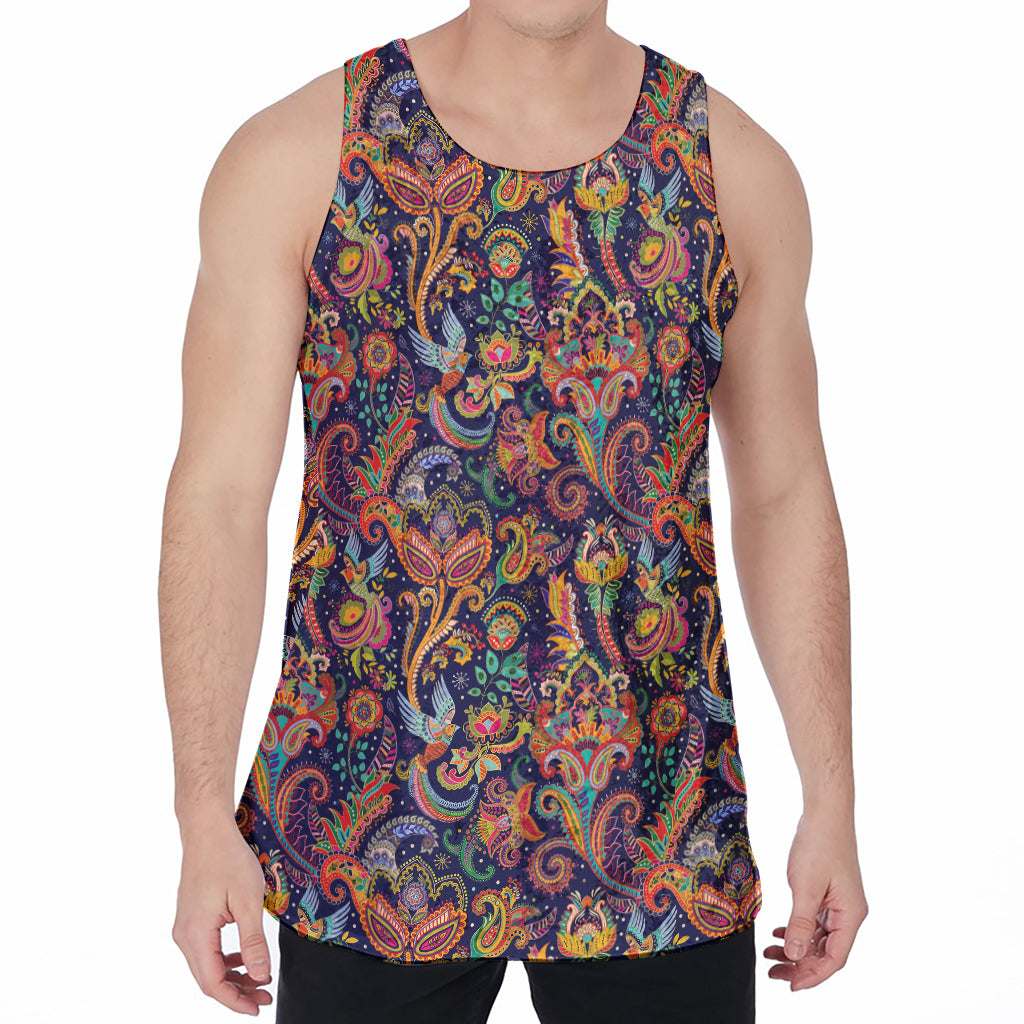 Colorful Indian Paisley Pattern Print Men's Velvet Tank Top