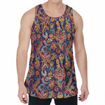 Colorful Indian Paisley Pattern Print Men's Velvet Tank Top
