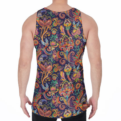 Colorful Indian Paisley Pattern Print Men's Velvet Tank Top