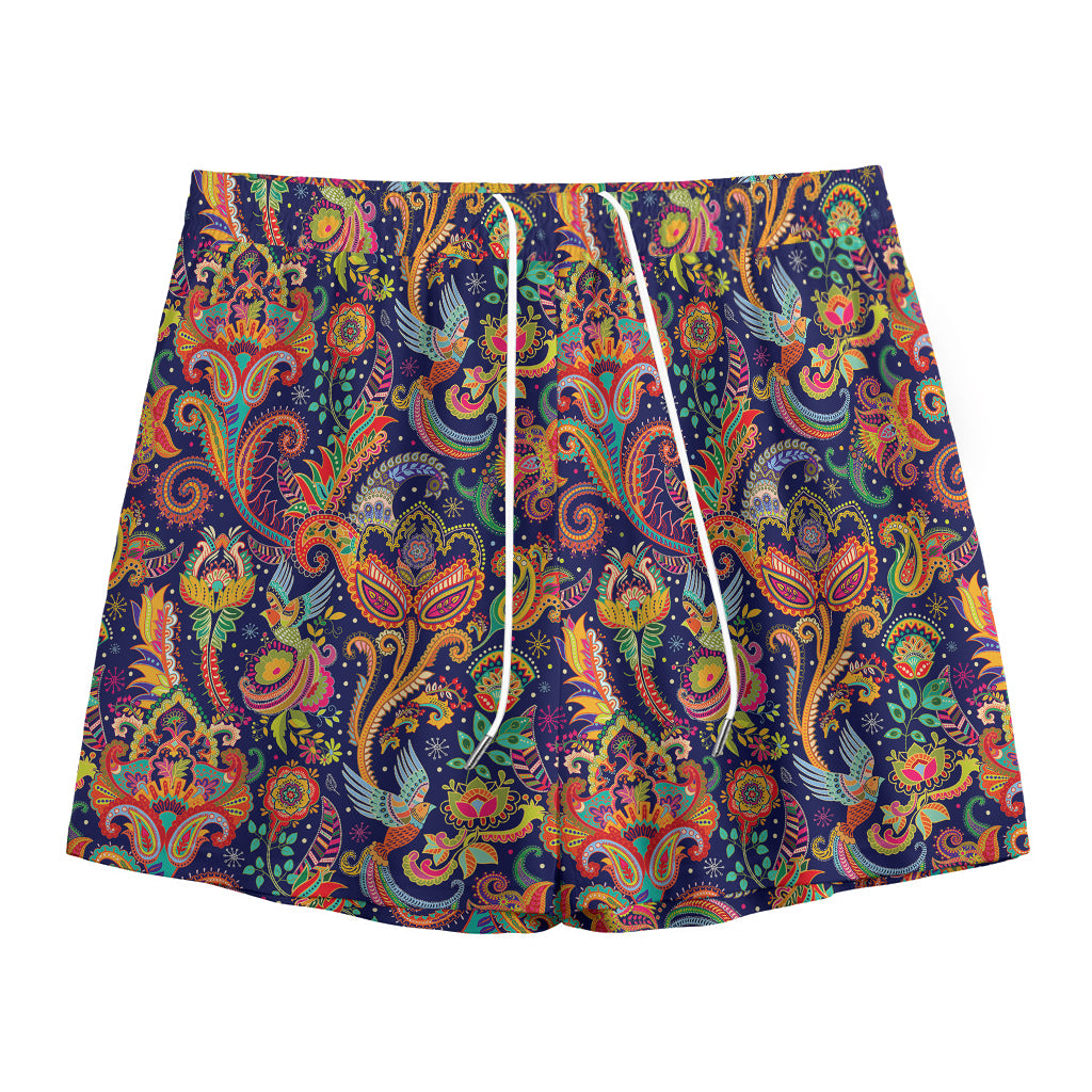 Colorful Indian Paisley Pattern Print Mesh Shorts