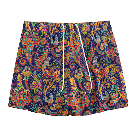 Colorful Indian Paisley Pattern Print Mesh Shorts
